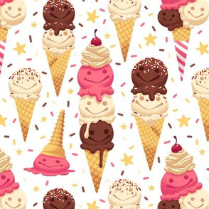 Happy Ice Cream Friends on White