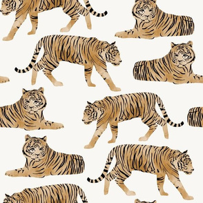 Watercolor Tigers Jungle Cats - Orange - Large Scale