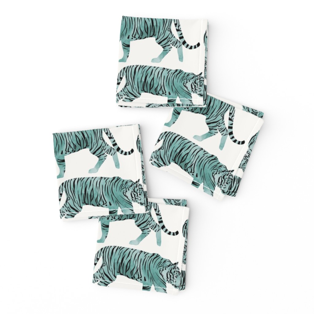 Watercolor Tigers Big Cats - Teal - Large Scale