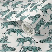 Watercolor Tigers Big Cats - Teal - Large Scale