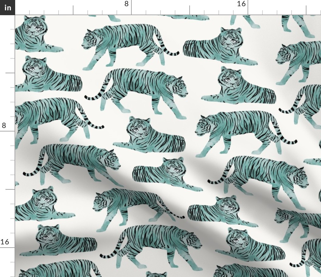 Watercolor Tigers Big Cats - Teal - Large Scale