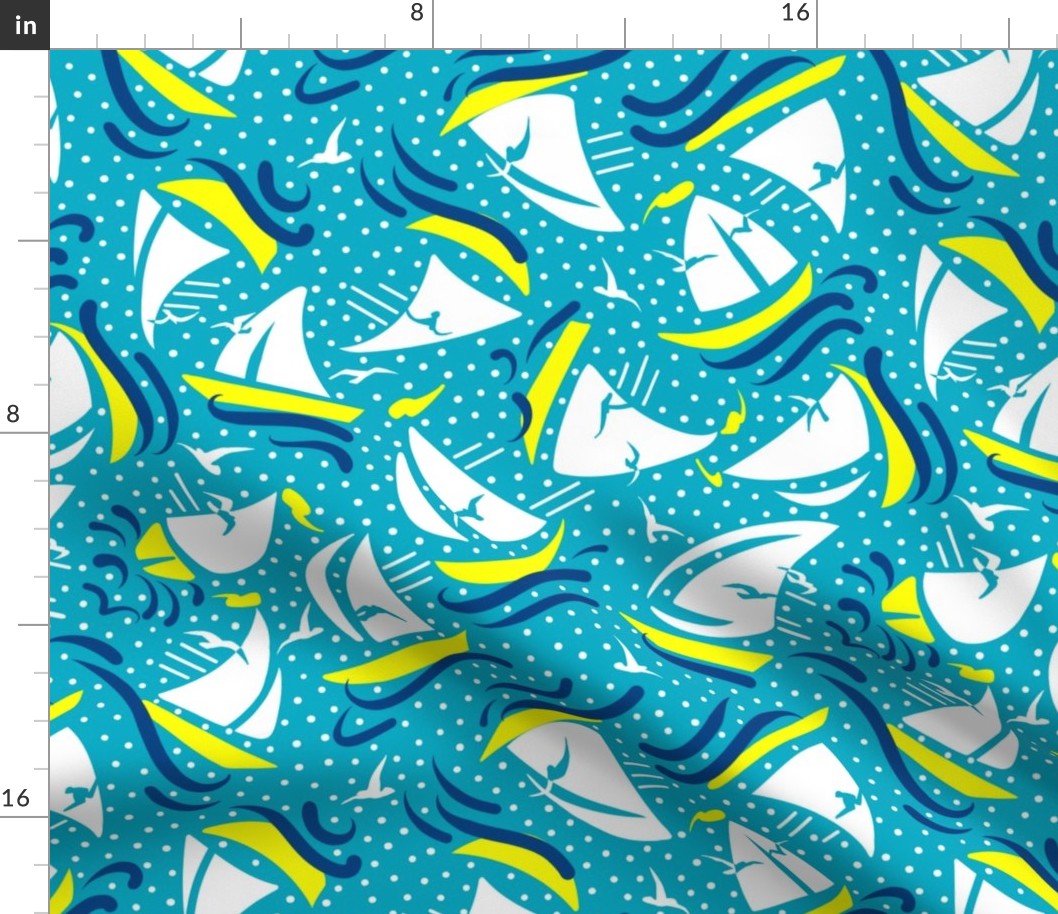 Ditsy Sailboat Regatta | Large | Teals + Yellow