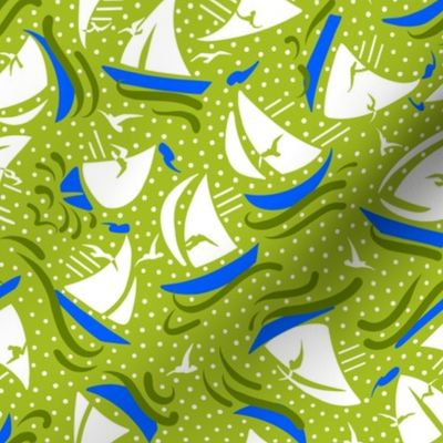 Ditsy Sailboat Regatta | Lime Green + Blue