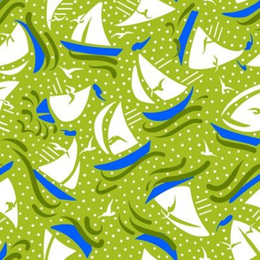 Ditsy Sailboat Regatta | Lime Green + Blue