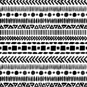 Black and White Geometric Shapes Doodle Stripes - Medium Scale