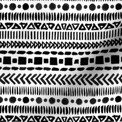 Black and White Geometric Shapes Doodle Stripes - Small Scale