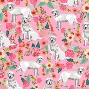 maremma sheepdog floral fabric - dog florals fabric, vintage floral fabric, dog and flowers - pink