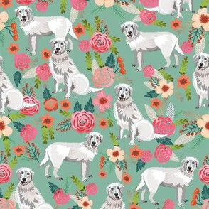 maremma sheepdog floral fabric - dog florals fabric, vintage floral fabric, dog and flowers - dusty green