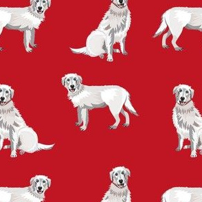 maremma sheepdog fabric - dog fabric, italian sheepdog fabric, white dog - red