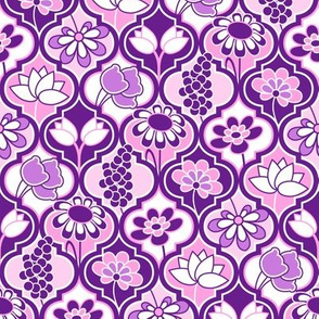 Floral Quatrefoil in Grape Purple, Soft Pink, Hot Pink, White