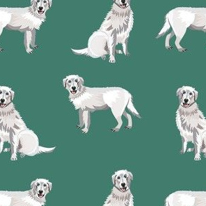 maremma sheepdog fabric - dog fabric, italian sheepdog fabric, white dog - green