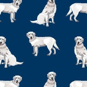 maremma sheepdog fabric - dog fabric, italian sheepdog fabric, white dog - navy