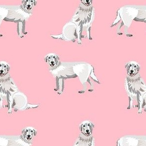 maremma sheepdog fabric - dog fabric, italian sheepdog fabric, white dog - pink