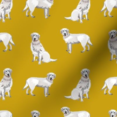 maremma sheepdog fabric - dog fabric, italian sheepdog fabric, white dog - mustard