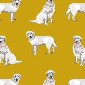 maremma sheepdog fabric - dog fabric, italian sheepdog fabric, white dog - mustard