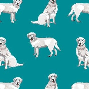 maremma sheepdog fabric - dog fabric, italian sheepdog fabric, white dog - turquoise