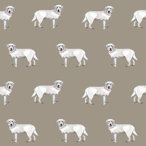 maremma sheepdog fabric - dog fabric, italian sheepdog fabric, white dog -  brown