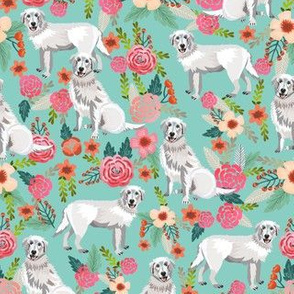 maremma sheepdog floral fabric - dog florals fabric, vintage floral fabric, dog and flowers - mint