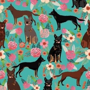 kelpie floral dog fabric - vintage florals fabric, dog fabric, floral dog fabric, australian kelpie fabric -  turquoise