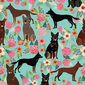 kelpie floral dog fabric - vintage florals fabric, dog fabric, floral dog fabric, australian kelpie fabric - mint