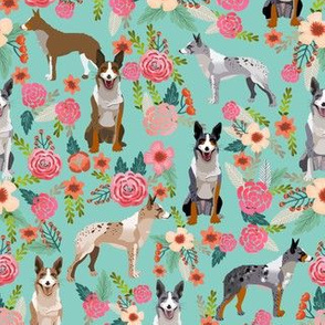australian koolie dog fabric - german coolie, german collie, australian coolie fabric - dog florals fabric - mint