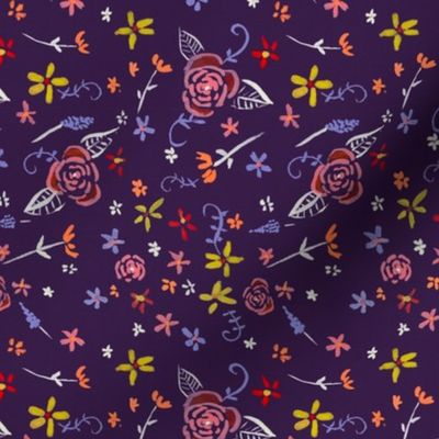 Tiny Fleurs Ditzy Floral // Eggplant  