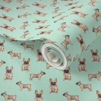 frenchie watercolor fabric - dog fabric, french bulldog, french bulldog watercolor -  mint