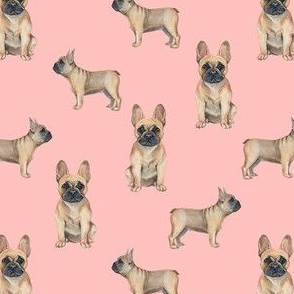 frenchie watercolor fabric - dog fabric, french bulldog, french bulldog watercolor -  peach