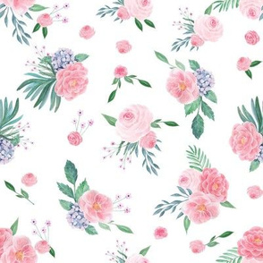 SMALL peony watercolor fabric, pink watercolor fabric, floral watercolor, floral watercolours, pink florals 
