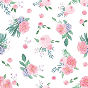 LARGE peony watercolor fabric, pink watercolor fabric, floral watercolor, floral watercolours, pink florals 
