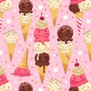 Happy Ice Cream Friends on Pink