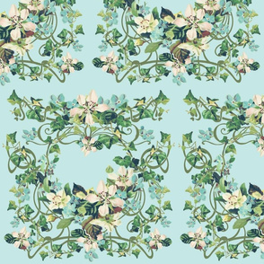 CLEMATIS AND IVY - GARDEN WALL COLLECTION (AQUA)