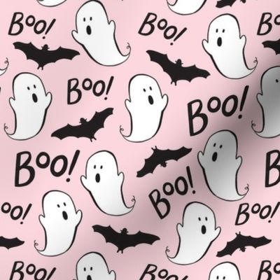 Cute Ghosts and Bats on Pink - Med