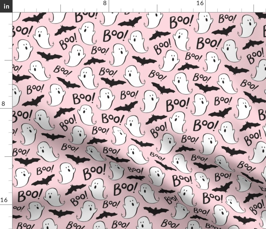 Cute Ghosts and Bats on Pink - Med