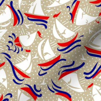 Ditsy Sailboat Regatta | Sand + Blue + Red