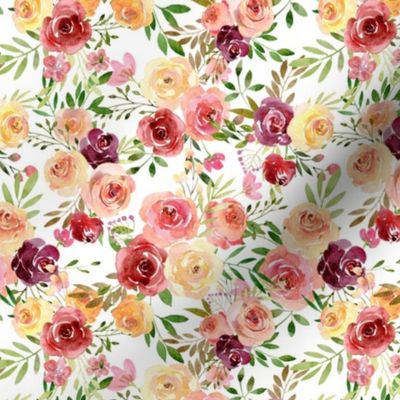 Summer Delight Floral – Burgundy Peach Yellow Gold Flowers, SMALLER scale