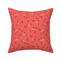 Ditsy Floral Grid Red and Coral