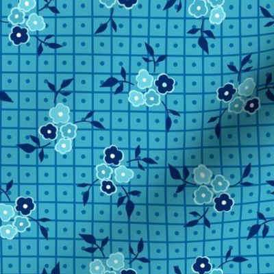 Ditsy Floral Grid Blue