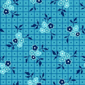 Ditsy Floral Grid Blue