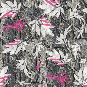tree bark and pink foliage large scale