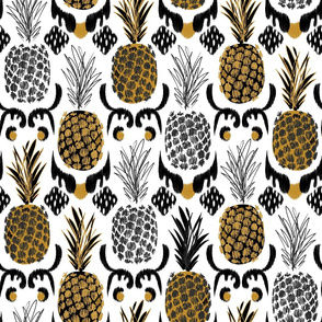 LARGE pineapple ikat_ black white and gold