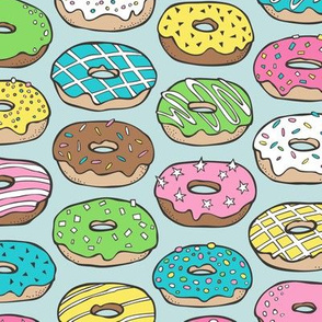 Donuts in Pink on Light Blue