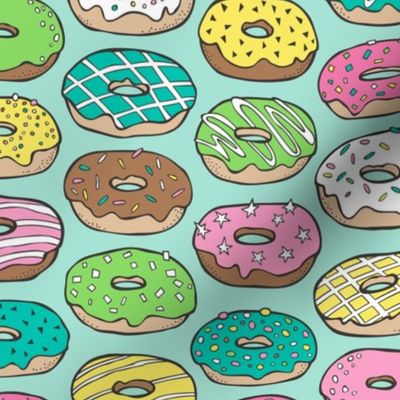  Donuts in Pink on Mint Green