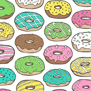 Donuts in Pink, Mint, Green & Yellow  on White