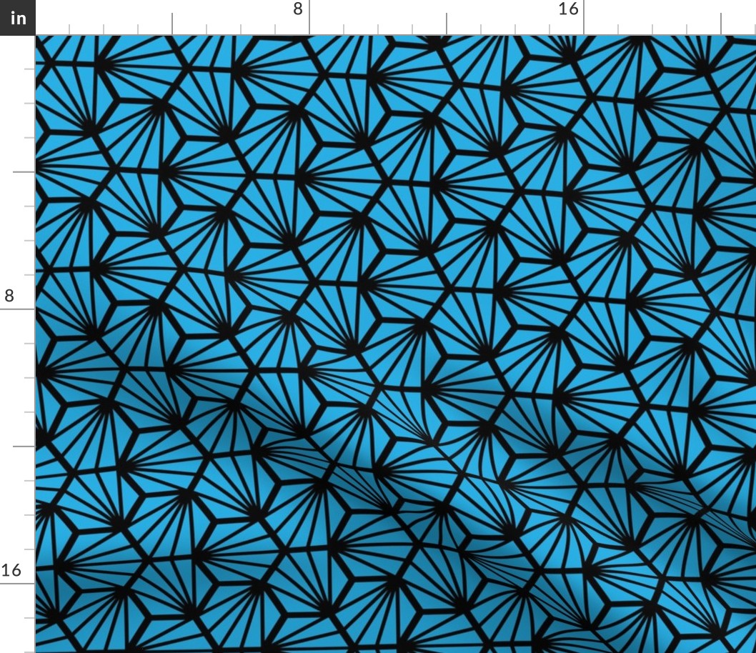 Geometric Pattern: Hexagon Ray: Blue Black