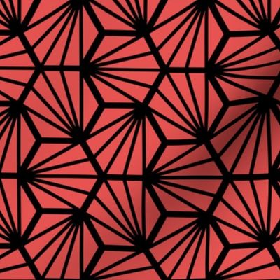 Geometric Pattern: Hexagon Ray: Red Black