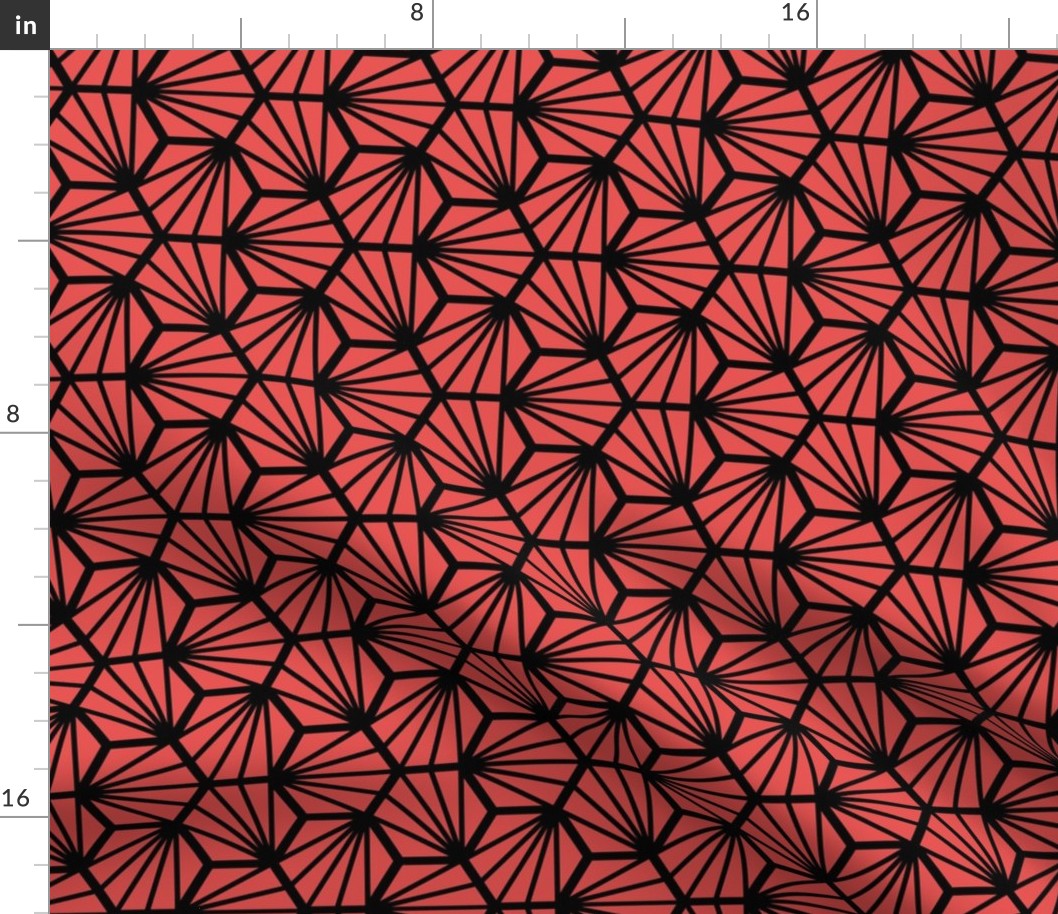 Geometric Pattern: Hexagon Ray: Red Black