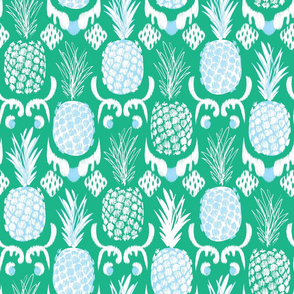 LARGE pineapple ikat_ frog green and sky blue