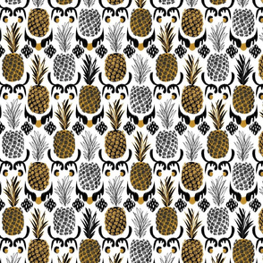 SMALL pineapple ikat_ black white and gold