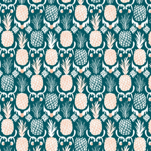 SMALL pineapple ikat_ forest and peach